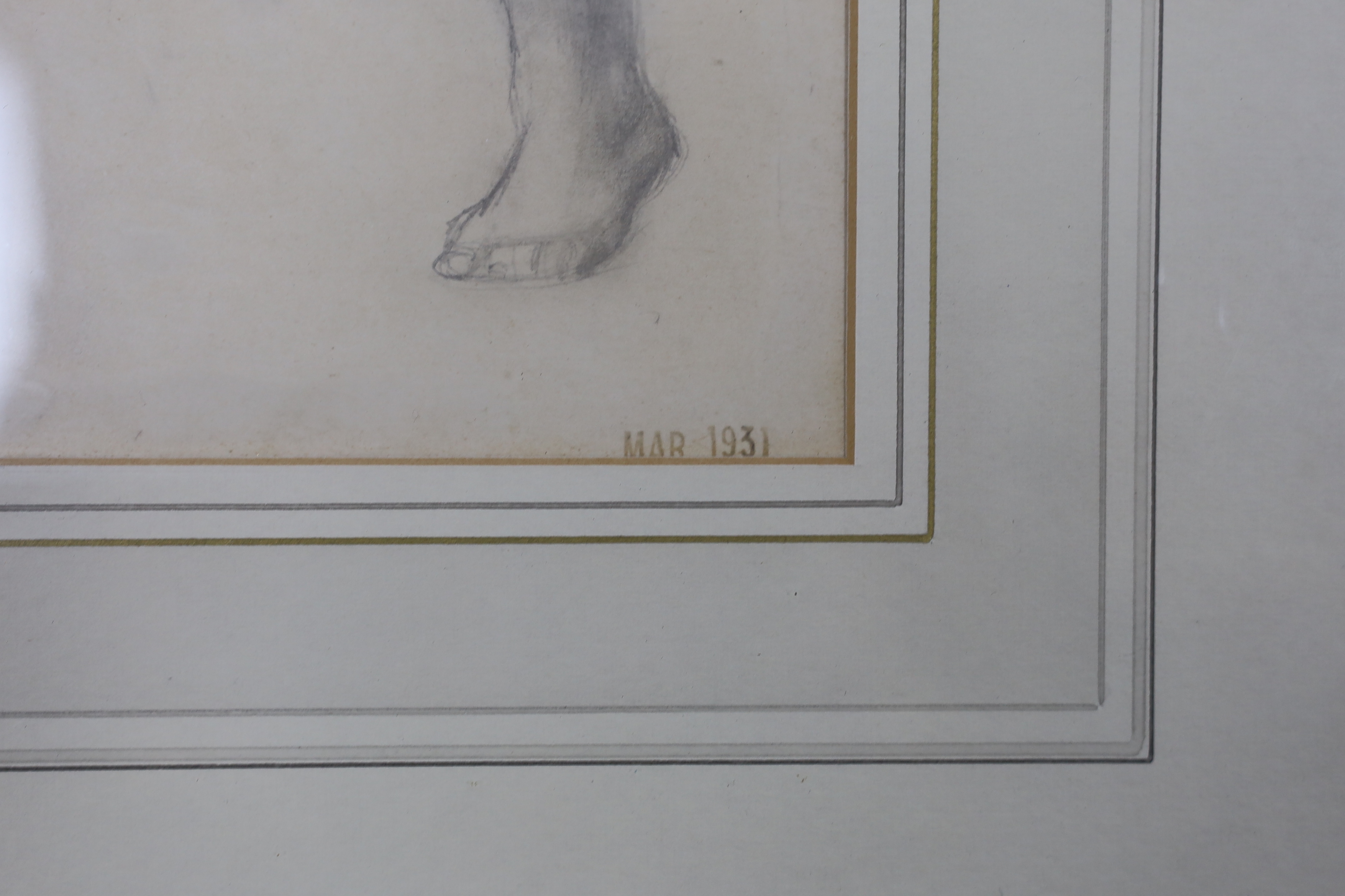 John Frye Bourne (1912-1991), pencil sketch, Nude study, unsigned, stamped Mar 1931, details verso, 33 x 11cm